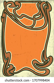 Art Nouveau Style Frame, Label Template, Decorative Emblem Sample from the 1920s, 1930s. Retro Colors, Grunge Texture Pattern