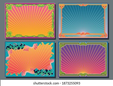 Art Nouveau Style Frame Set Psychedelic Color Combinations 1960s, 1970s Posters Style