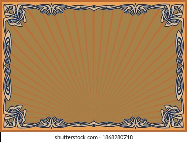Art Nouveau Style Frame, Vintage Border, Retro Colors