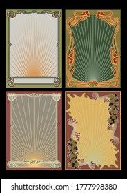 Art Nouveau Style Frames, Backgrounds, Poster, Cover Templates, Floral Elements, Wavy Shapes, Retro Colors from the 1920s