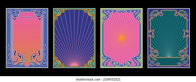 Art Nouveau Style Frames and Backgrounds, 1900s Decorative Ornaments, 1960s Psychedelic Colors