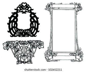 Art Nouveau style illustrated vector graphic elements frame design