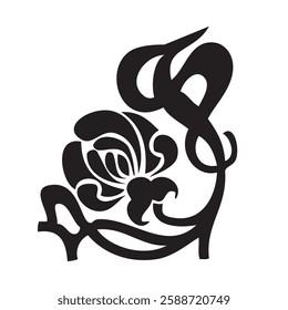 Art nouveau style illustration of flower. Natural ornaments in black white vector format.
