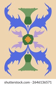 Art Nouveau style illustration vector poster. Vintage print design with abstract whimsical floral composition