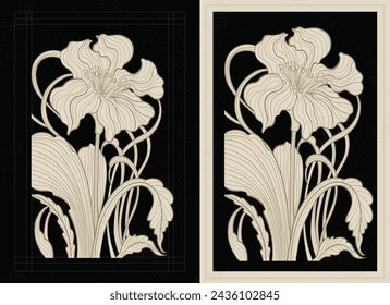 Art nouveau style lily flower plant motif template. 1920-1930 years vintage art deco design. Symbol motif design. Vector illustration.