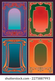Art Nouveau Style Psychedelic Colors Decorative Frames Set