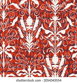 Art nouveau style seamless pattern. Classic renaissance baroque floral background mixed with brush strokes spotted texture. Decorative swirls and flowers. Design for wallpaper, textile and fabric.