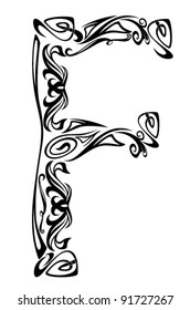Art Nouveau style vintage font - letter F monochrome outline