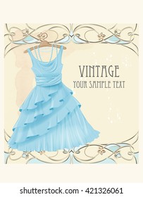 Art nouveau  style vintage  label with blue dress 
