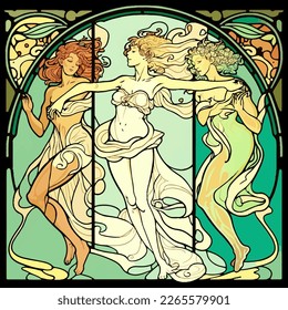 Art nouveau style water goddesses, nymphs