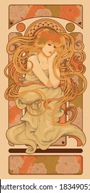 Art Nouveau Styled Woman With Long Flowing Hair Design