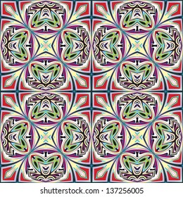 Art nouveau tile, seamless vector pattern with historic motifs in vivid and bright colors