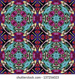 Art nouveau tile, seamless vector pattern with historic motifs in vivid and bright colors