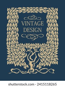 Art Nouveau vector with an Art Deco wavy flower pattern and ornament. Retro vintage floral motif with golden luxury lines. Designed for interior design, textiles, textures, posters, packaging, wrapper
