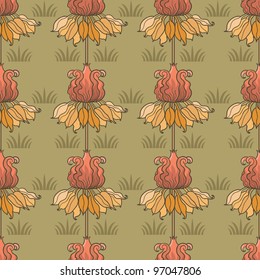 Art nouveau vector seamless flower pattern