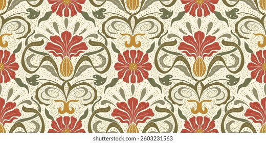 Art Nouveau Vintage Pattern Seamless Vector Background Baroque Antique Floral Motif Boho Bohemian Ethnic Flower Batik Ornament
