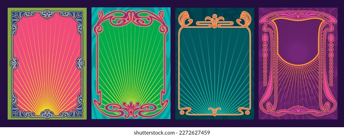 Art Nouveau Vintage Style Psychedelic Colors Decorative Frame Backgrounds Set