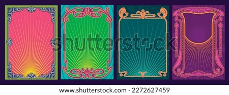 Art Nouveau Vintage Style Psychedelic Colors Decorative Frame Backgrounds Set