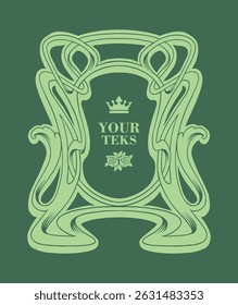Art Nouveau whiplash ornament and plant swirl stylized vector ornament illustration