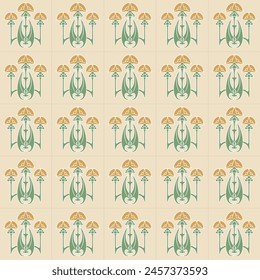 art nouveau, yellow flower, antique tiles, vintage pattern, decorative seamless background