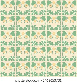 art nouveau, yellow flower, majolica, japanese tiles, vintage pattern, decorative seamless background