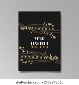 Art Nuevo luxury template golden-black, A4 page, menu, card, invitation, lines flowers and city lights a Modern, Art Novo  Deco style, Romantic floral motive, elegant geometric beautiful background