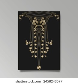 Art Nuevo luxury template golden-black, A4 page, menu, card, invitation, lines flowers and city lights a Modern, Art Novo  Deco style, Romantic floral motive, elegant geometric beautiful background