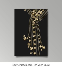 Art Nuevo luxury template golden-black, A4 page, menu, card, invitation, lines flowers and city lights a Modern, Art Novo  Deco style, Romantic floral motive, elegant geometric beautiful background