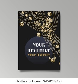 Art Nuevo luxury template golden-black, A4 page, menu, card, invitation, lines flowers and city lights a Modern, Art Novo  Deco style, Romantic floral motive, elegant geometric beautiful background