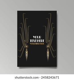 Art Nuevo luxury template golden-black, A4 page, menu, card, invitation, lines flowers and city lights a Modern, Art Novo  Deco style, Romantic floral motive, elegant geometric beautiful background