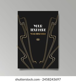 Art Nuevo luxury template golden-black, A4 page, menu, card, invitation, lines flowers and city lights a Modern, Art Novo  Deco style, Romantic floral motive, elegant geometric beautiful background