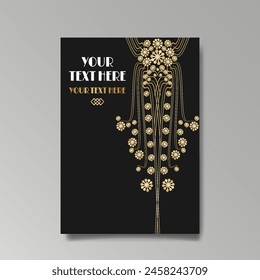 Art Nuevo luxury template golden-black, A4 page, menu, card, invitation, lines flowers and city lights a Modern, Art Novo  Deco style, Romantic floral motive, elegant geometric beautiful background