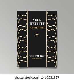 Art Nuovo, Modern, luxury template golden black A4 page, menu, card, invitation, Sun and city lights in an Art deco Art Deco style, beautiful background 