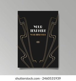 Art Nuovo, Modern, luxury template golden black A4 page, menu, card, invitation, Sun and city lights in an Art deco Art Deco style, beautiful background 