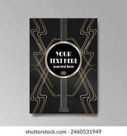 Art Nuovo, Modern, luxury template golden black A4 page, menu, card, invitation, Sun and city lights in an Art deco Art Deco style, beautiful background 