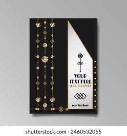 Art Nuovo, Modern, luxury template golden black A4 page, menu, card, invitation, Sun and city lights in an Art deco Art Deco style, beautiful background 