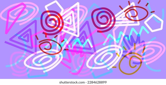 Art objects kids drawing, Hand illustrations abstract shapes, spots, and lines. Drawings for the poster.