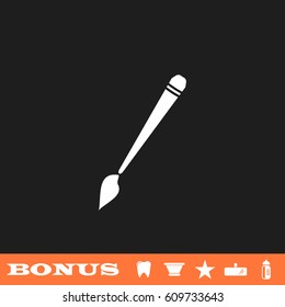 Art paint brush icon flat. White pictogram on black background. Vector illustration symbol and bonus button tooth, vase, star, mirror, bottle