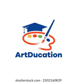 art paint education logo design painting palette vector icon with paintbrush stick.
