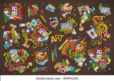 Art and paint materials doodles hand drawn colorful vector symbols and objects