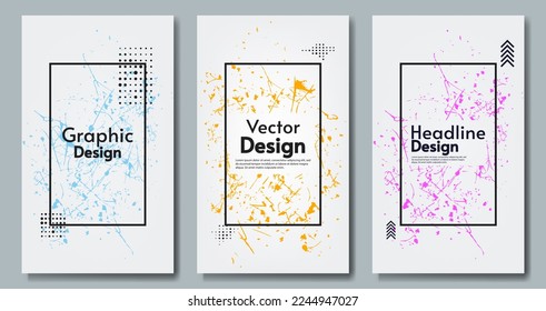Art paint scratches with frame. Set of posters or brochures. Vector illustration. Design for poster, brochure, postcard, banner, cover, background.