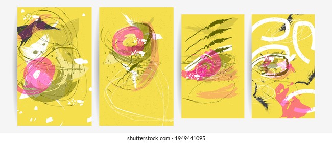 Art painting digital  vector pastel muted pale calm tones card templates set. Collection of romantic invitations with gold abstraction background line color
