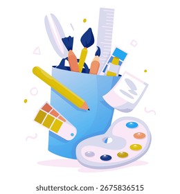 Equipamento de pintura de arte objeto vetorial ilustração do conceito de criatividade da educação