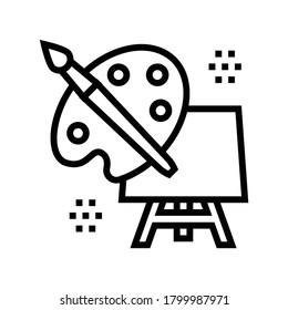 art palette brush and canvas on tripod line icon vector. art palette brush and canvas on tripod sign. isolated contour symbol black illustration