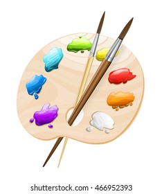 art palette with brushes on white. painting tools symbol. vector illustration