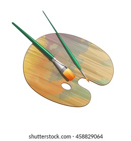 Art Palette And Brushes. Vector Illustration