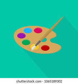 art palette icon in flat style with long shadow, isolated vector illustration on green transparent background