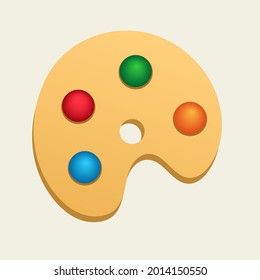 Art palette with multi-colored paint. Vector 3d illustration isolated on white background.