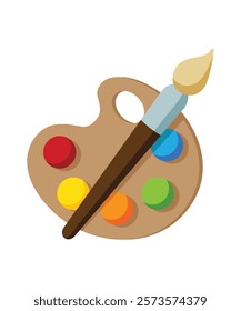 Art palette with paint brush cartoon style stock illustration