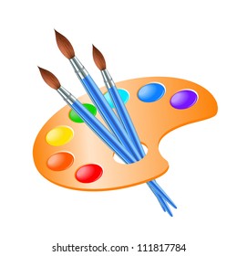 Art palette with paint brush for drawing. Vector illustration